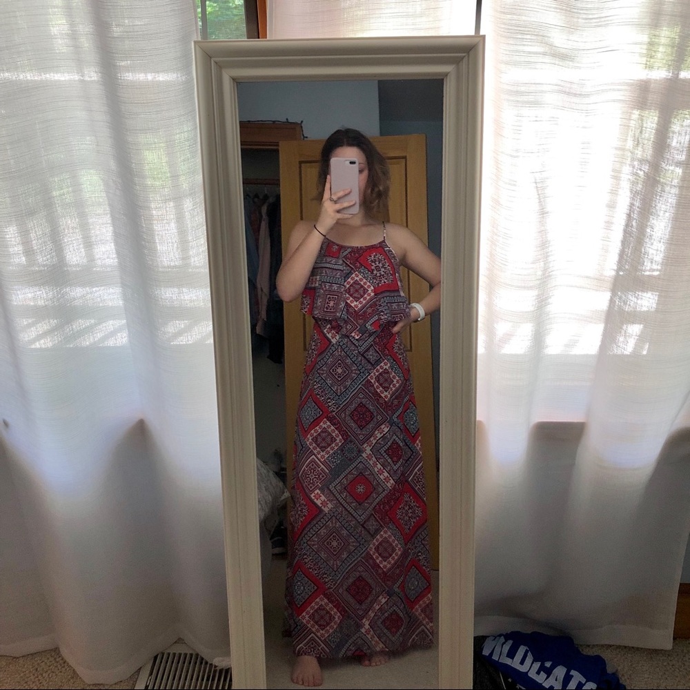 Red white and blue pattern maxi dress